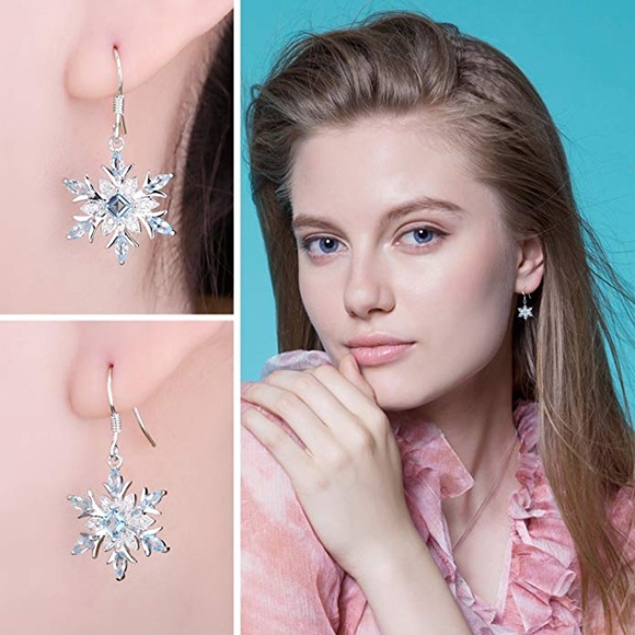 ❄️ 0.92ctw Swiss Blue Topaz Snowflake Earrings - Picture 4 of 7